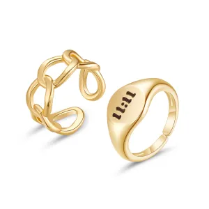 14K Gold Chunky Gold Rings Set for Women-2Pcs