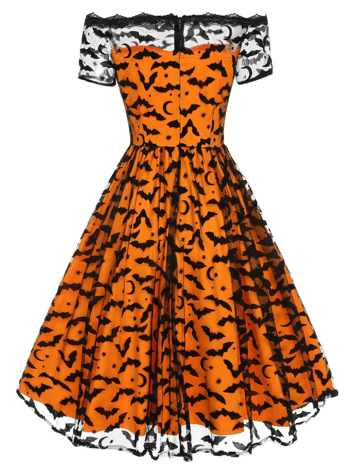 1950s Halloween Lace Off-shoulder Swing Dress