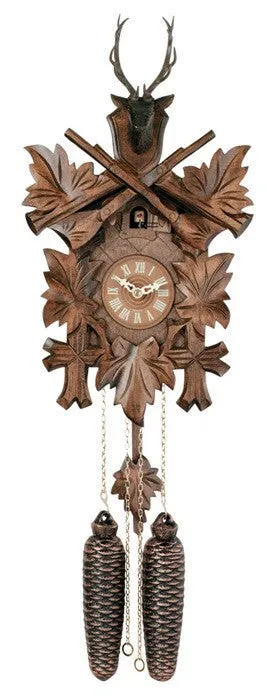 8-Day Hunter's Cuckoo Clock with Maple Leaves, Rifles, and Buck