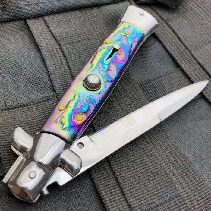 9.5" Italian Style Stiletto Switch Blade Pocket Knife Dragon