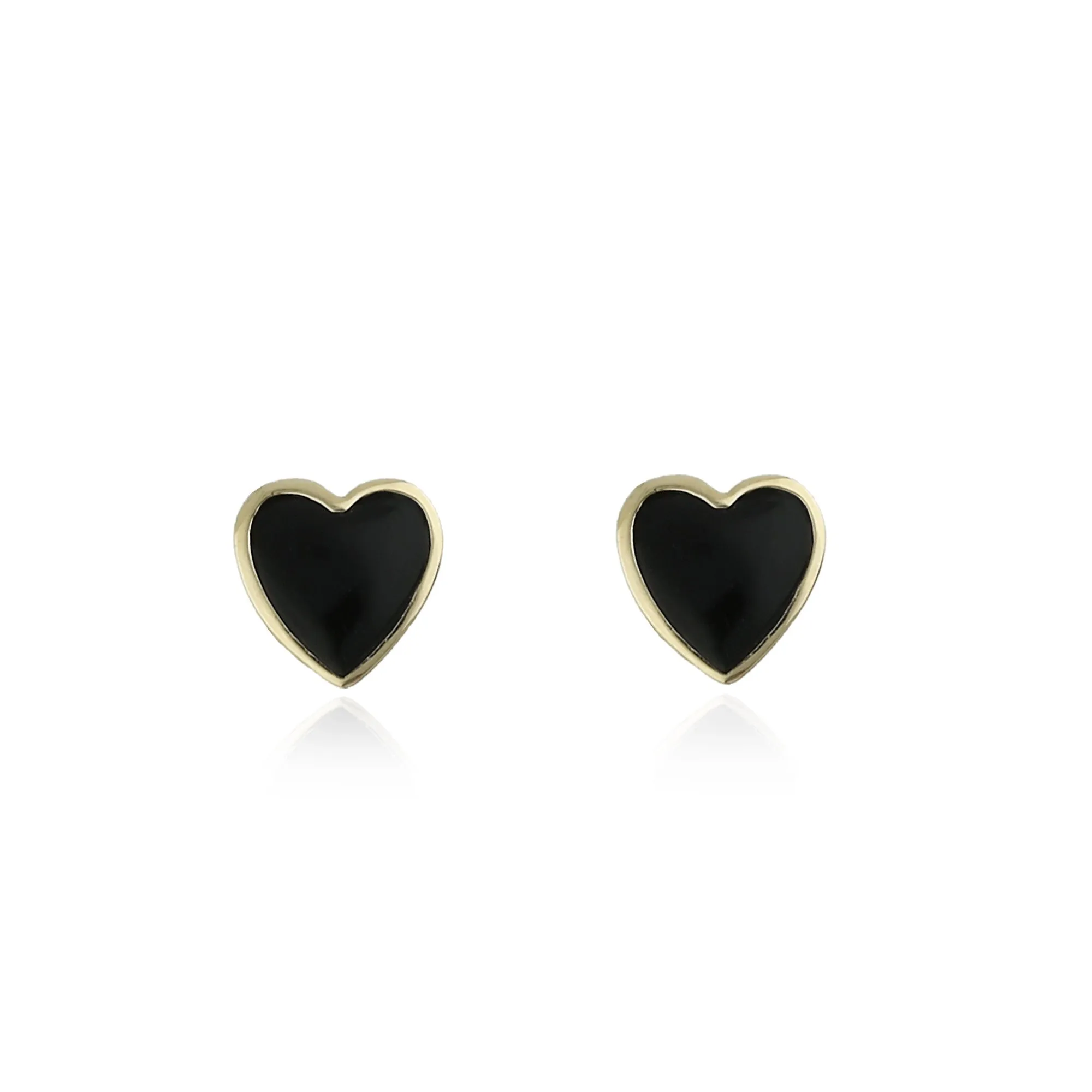 9ct Yellow Gold Whitby Jet Heart Stud Earrings