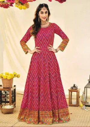 Adorning Pink Embroidered Georgette Anarkali Suit