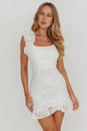 Annie Ruffle Shoulder Mini Dress White