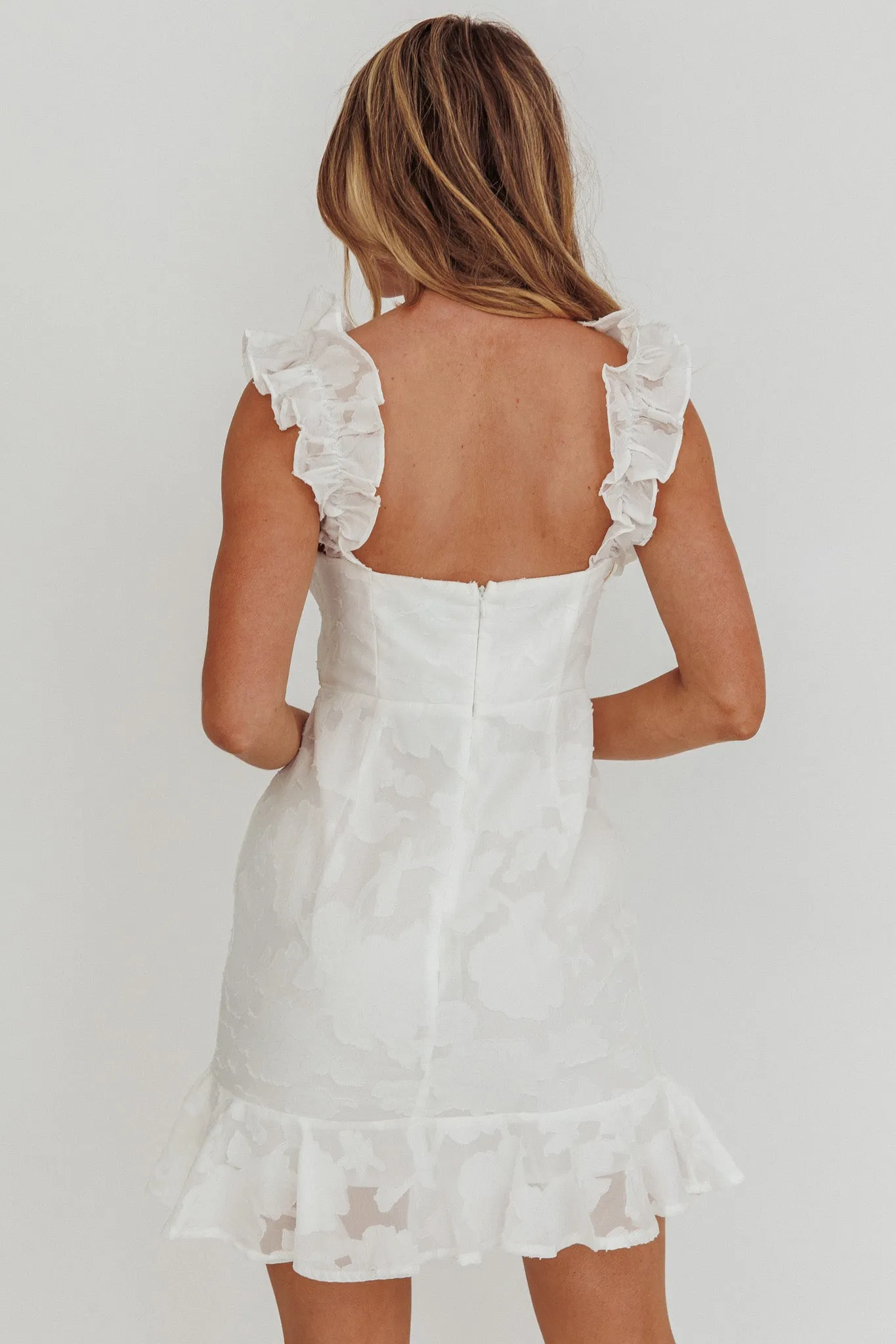 Annie Ruffle Shoulder Mini Dress White