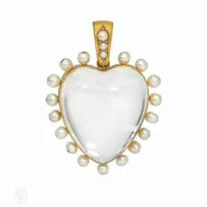 Antique crystal and pearl heart locket