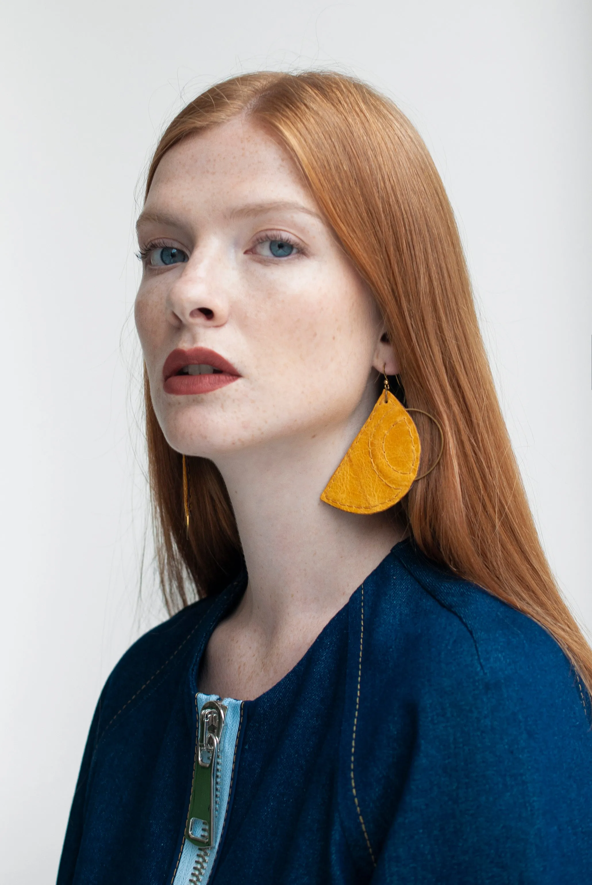 Asymmetric Leather-Brass Earrings