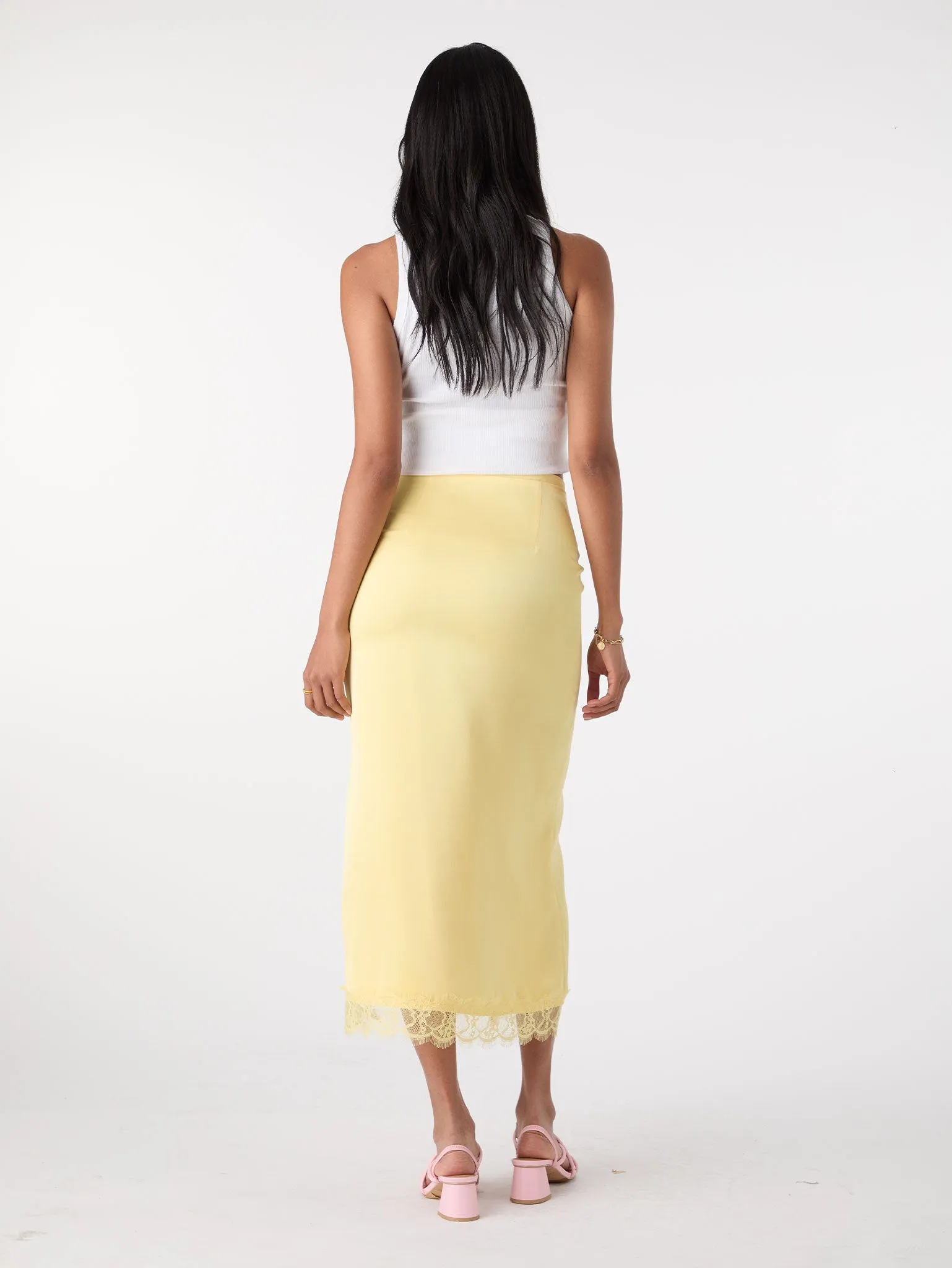 Avari Lace Trim Skirt in Yellow