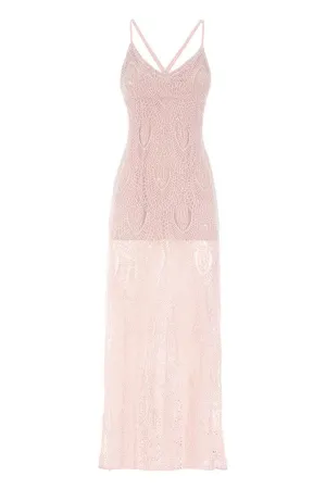 BABY PINK DELICATE LACE MAXI GOWN