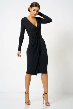 Black Slinky Knot Midi Dress