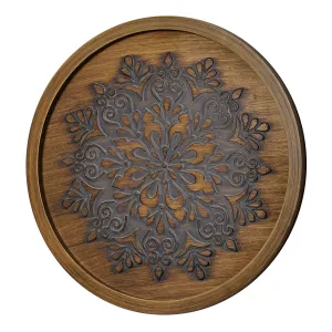 Boho Rustic Farmhouse Wood Framed Wall Medallion - Brown, Grey (17")