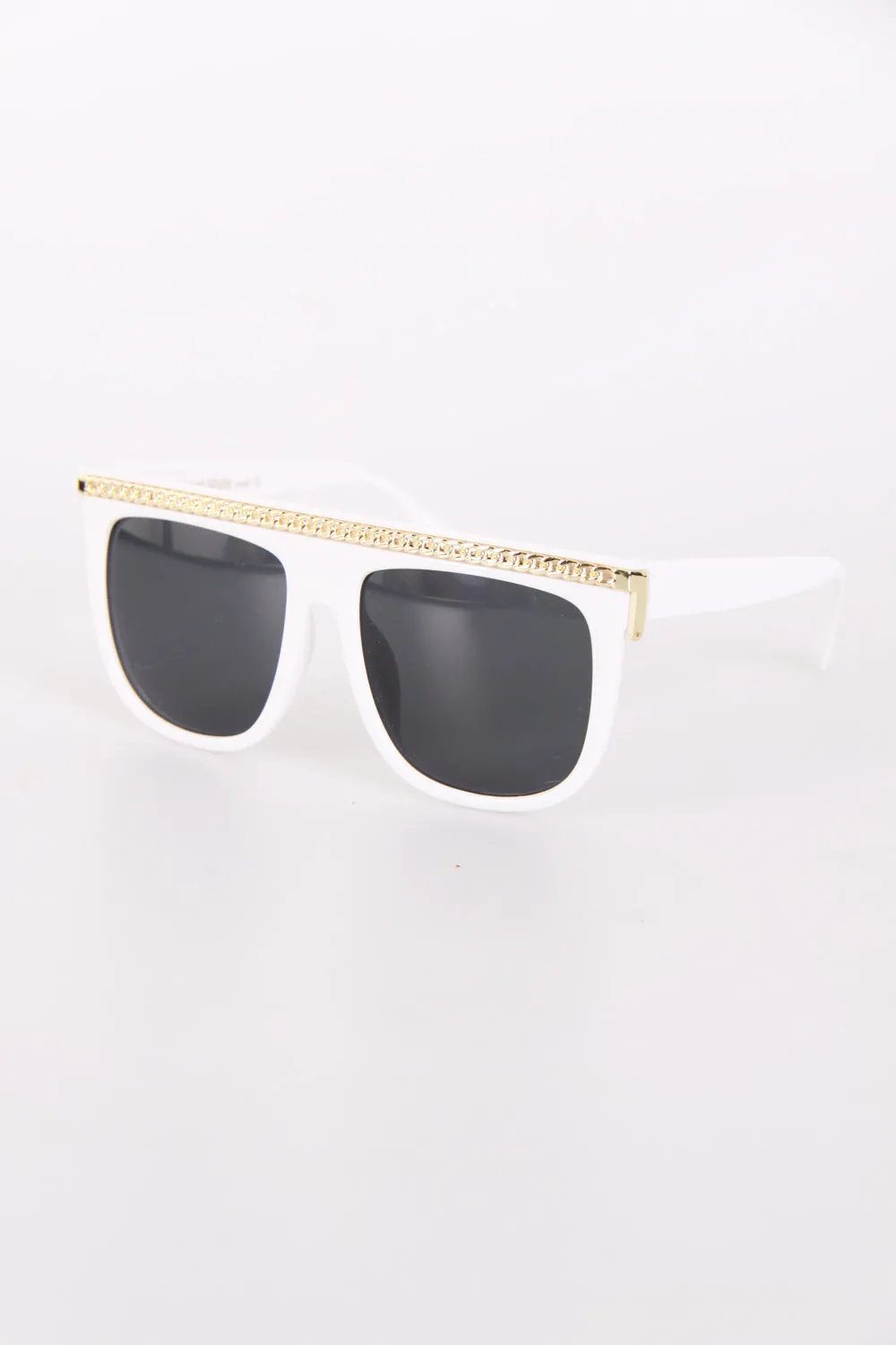 Chain Detail Square Flat Top Sunglasses