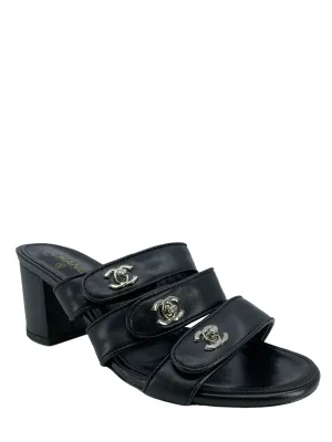 CHANEL CC Turnlock Leather Sandals Size 9