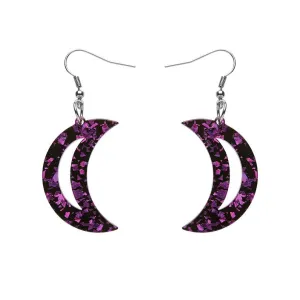 Crescent Moon Chunky Glitter Resin Drop Earrings - Purple