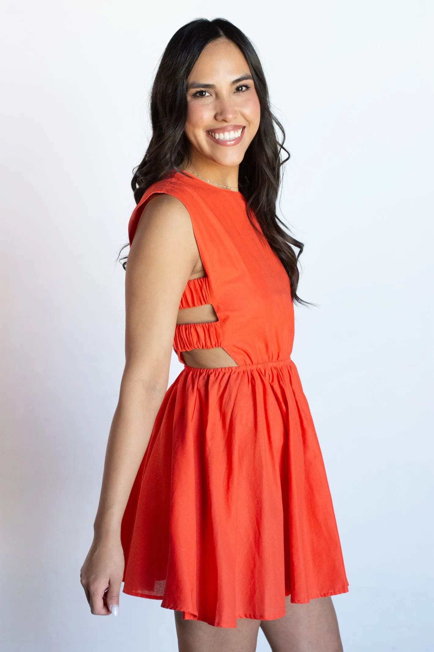 Darling Perspective Red Orange Side Cut Out Dress