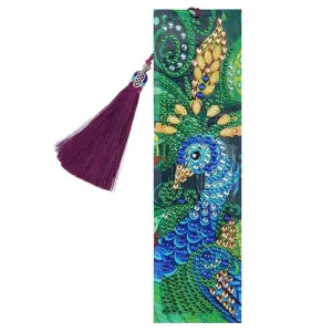 DIY Peafowl Special Shaped Diamond Painting Leather Tassel Bookmark