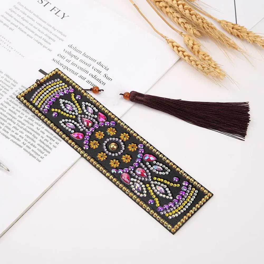 DIY Special Shaped Diamond Creative Leather Tassel Bookmark