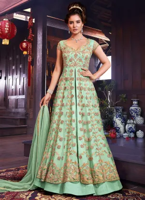 Fabulous Green Embroidered Front Slit Anarkali