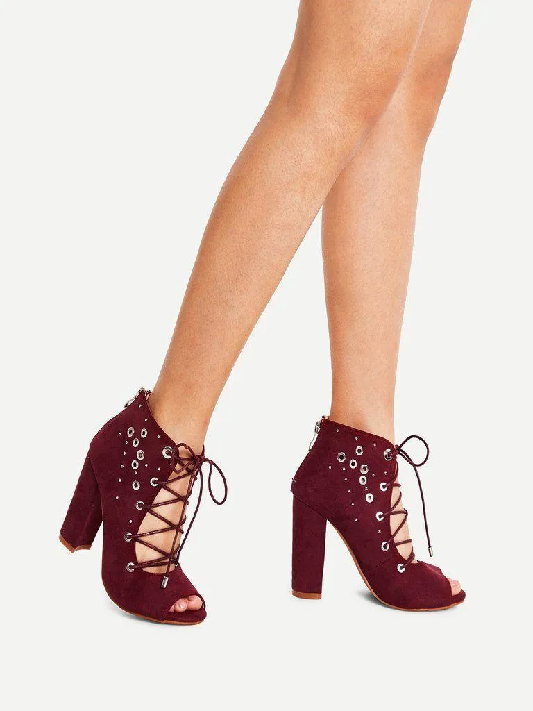 Grommet Detail Lace Up Ankle Boots