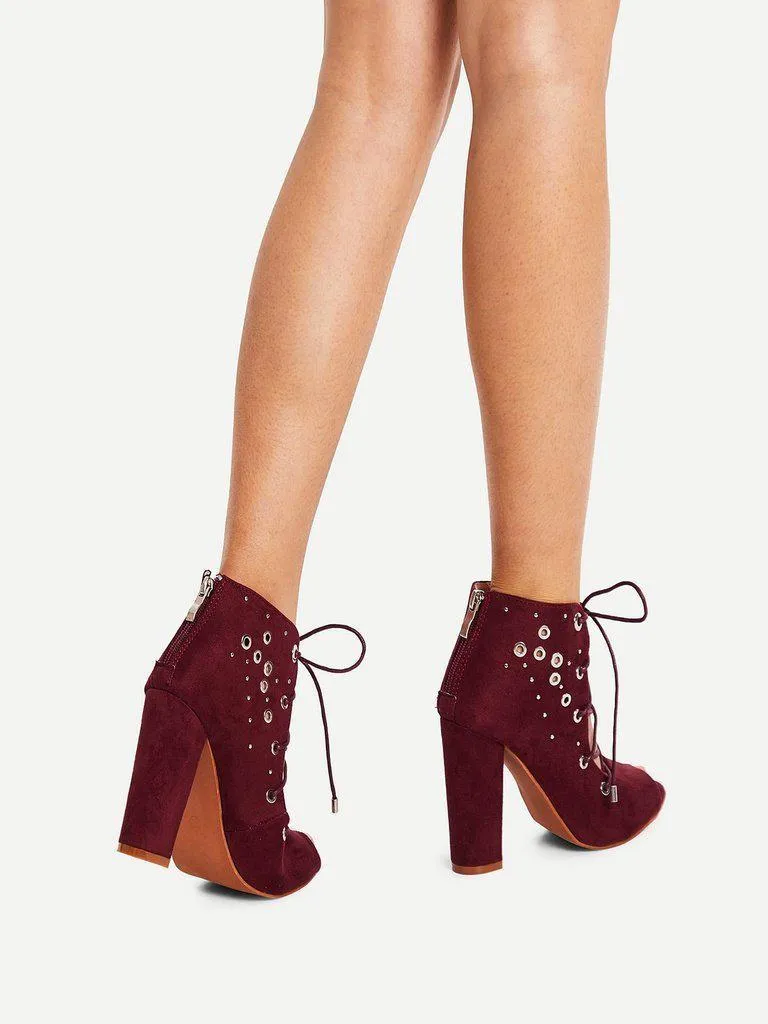 Grommet Detail Lace Up Ankle Boots