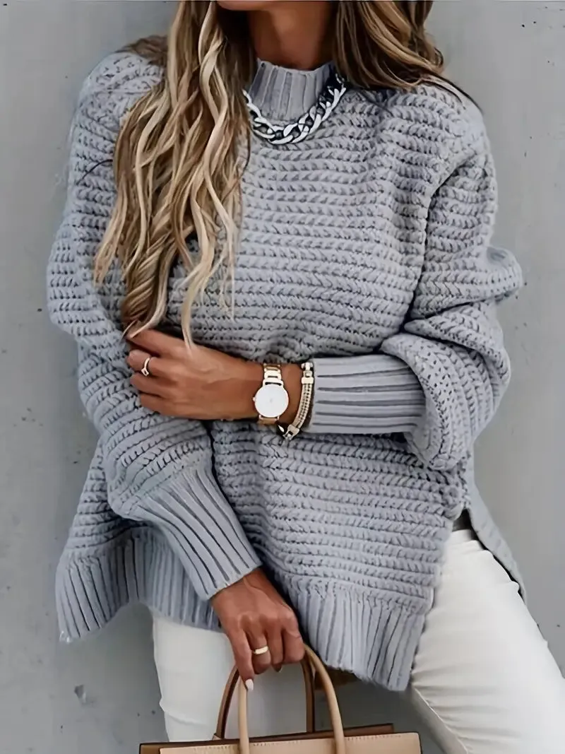 Half High Collar Pure Color Thick Pullover Chunky Sweater