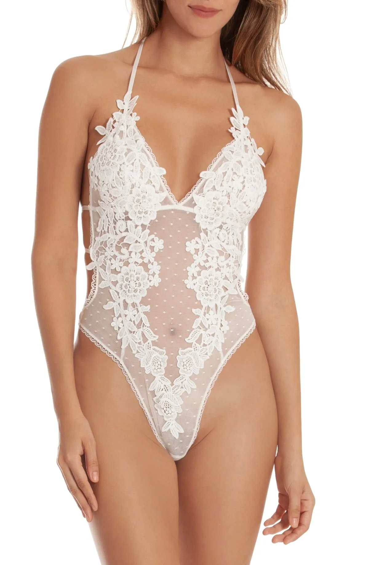 .Head Over Heels Applique Lace Teddy in Ivory