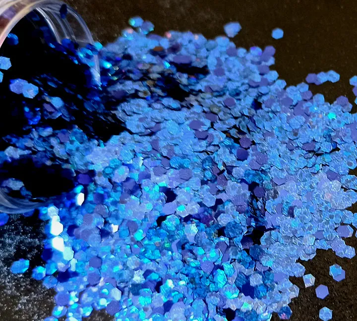 Holo Dark blue Hexagon Chunks Glitters - 20gms