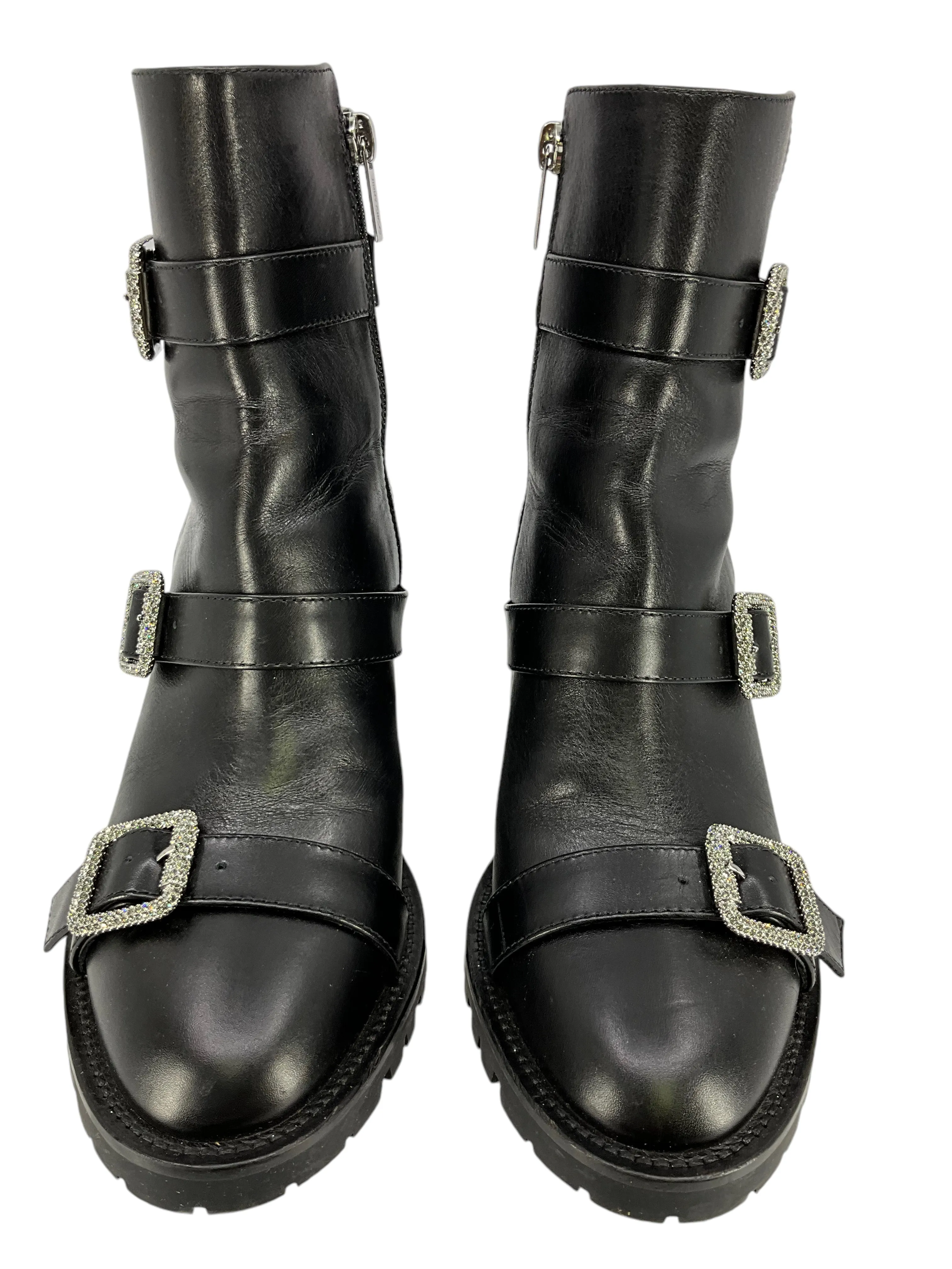 JIMMY CHOO Hank Leather Jewel Buckled Ankle Boots Size 6.5