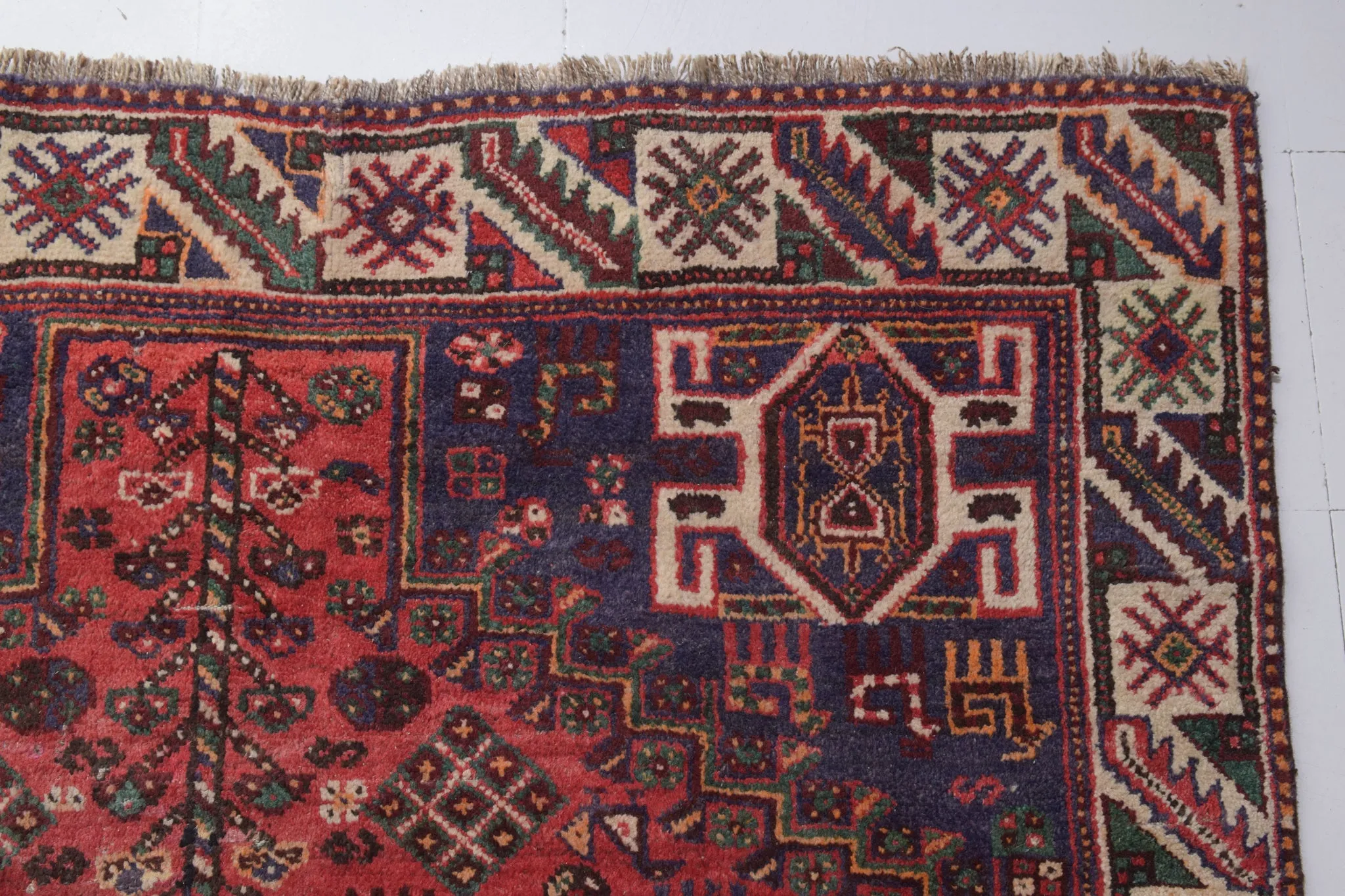 Large Handwoven Tribal Rug - With Stylised Animals and Flowers