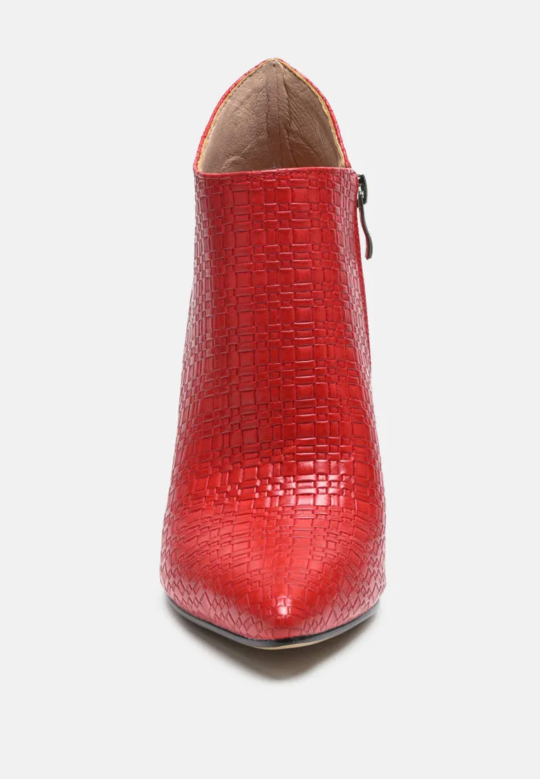 LOLITA Woven Texture Stiletto Boot in Red