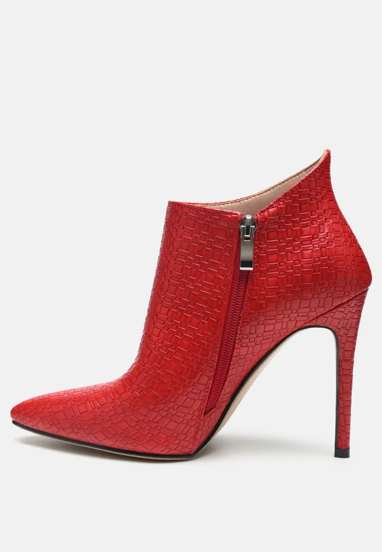 LOLITA Woven Texture Stiletto Boot in Red