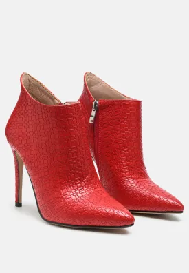 LOLITA Woven Texture Stiletto Boot in Red