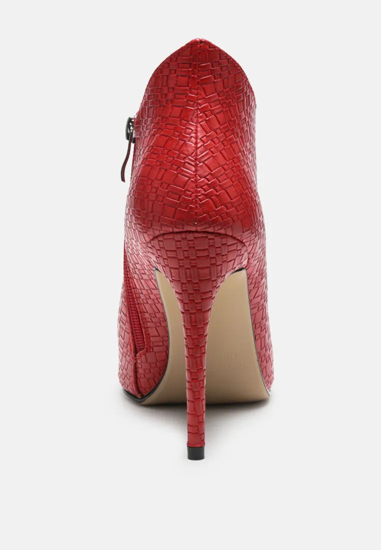 LOLITA Woven Texture Stiletto Boot in Red