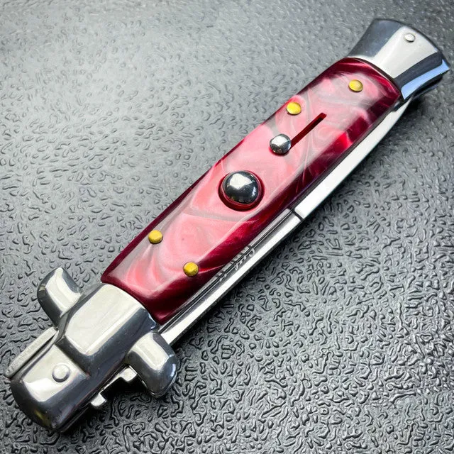 Marble Red Italian Stiletto Switch Blade Pocket Knife