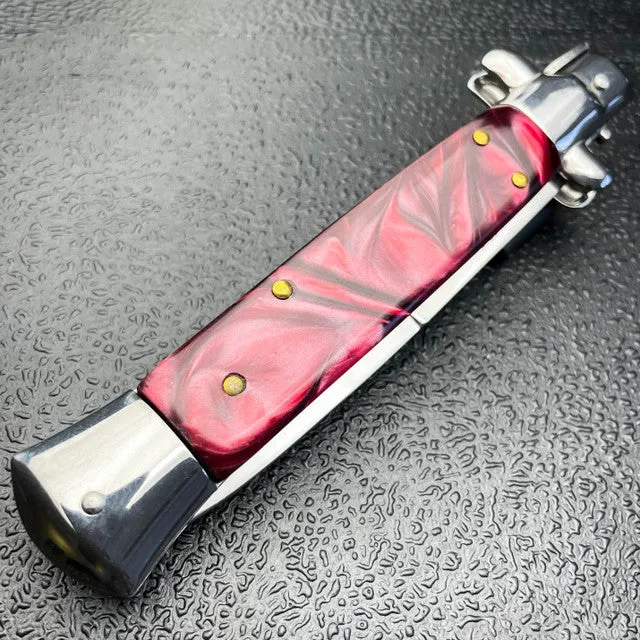 Marble Red Italian Stiletto Switch Blade Pocket Knife