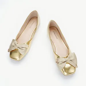 Metal Bow Ballerina Flats (Eva) Gold