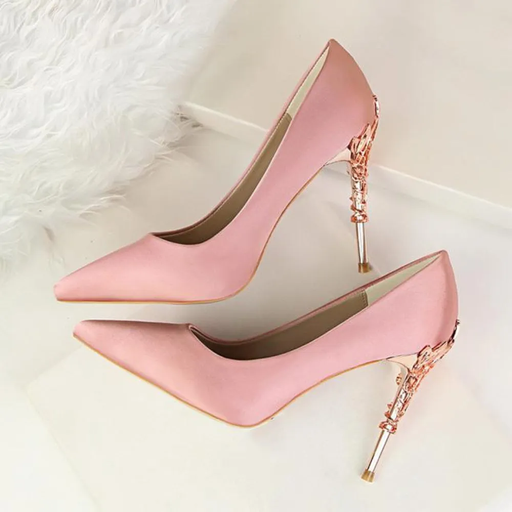 Metal Carved Pumps Elegant High Heels