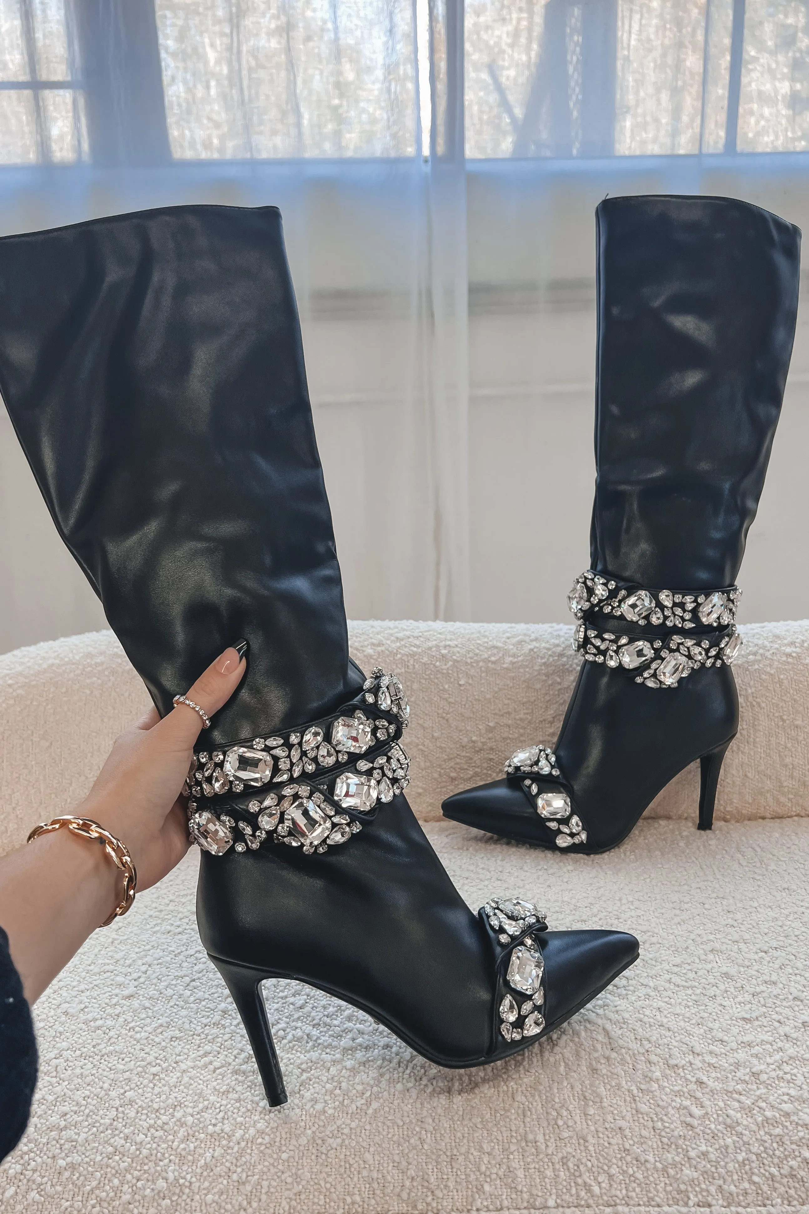 My Boots Slay Black Jeweled Stiletto Boots