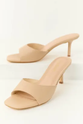 Nude Pleather Open Toe Slip On Low Heels