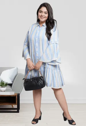 Plus Size Plus Size Blue Striped A line Dress