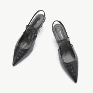 Pointed Toe Print Slingbacks (Helen) Black