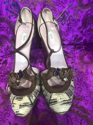 Prada Snake Pattern Leather Shoes (38.5)