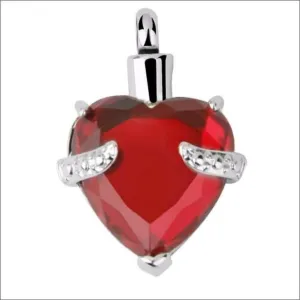 Red Crystal Heart Memorial Urn Necklace