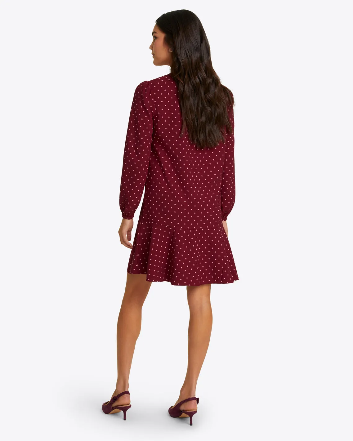 Rosanne Shift Dress in Merlot Polka Dot