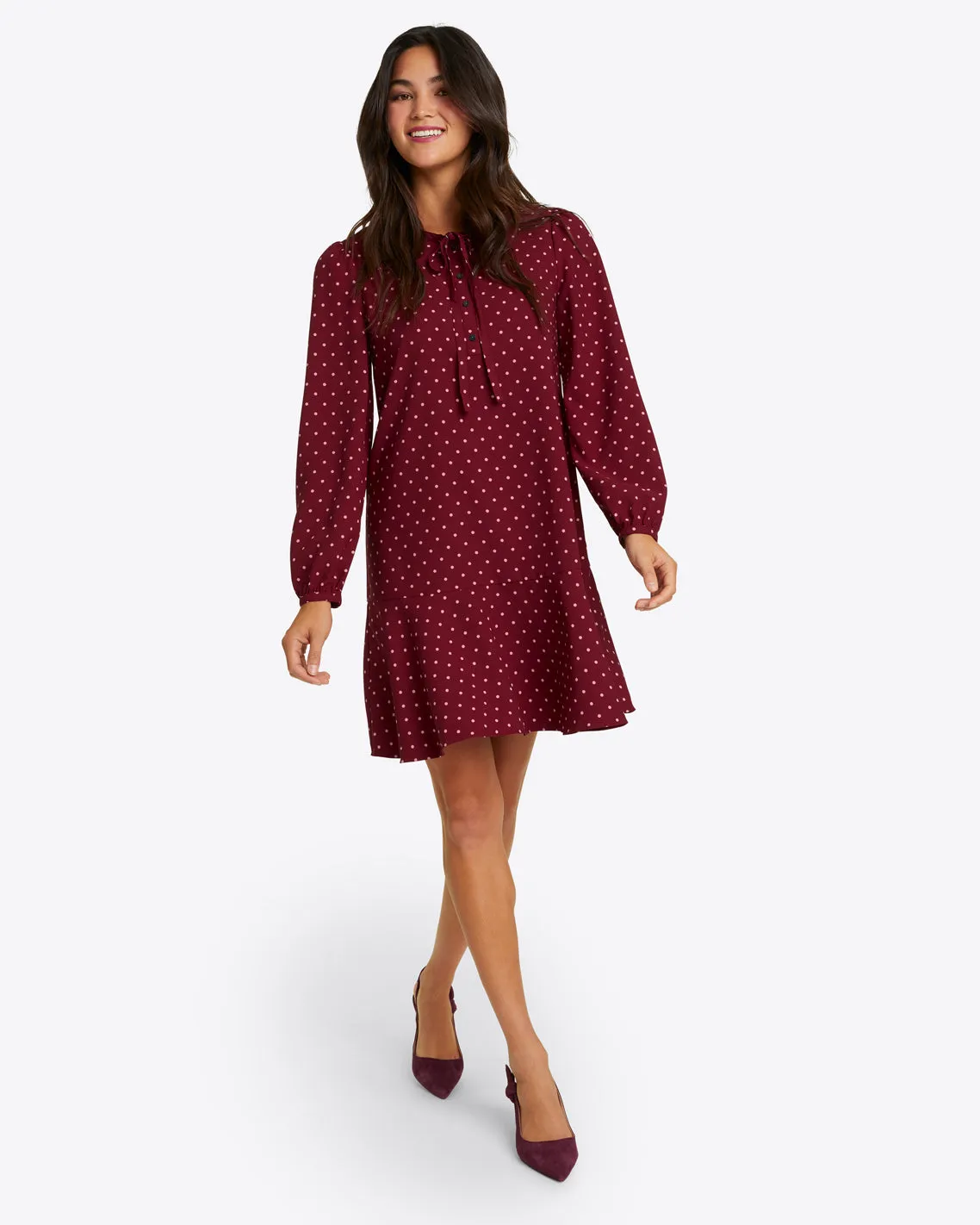 Rosanne Shift Dress in Merlot Polka Dot