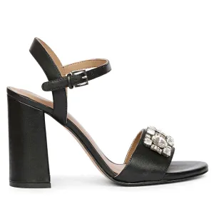 Saint Macy Silver Stone Decore Leather Block Heels