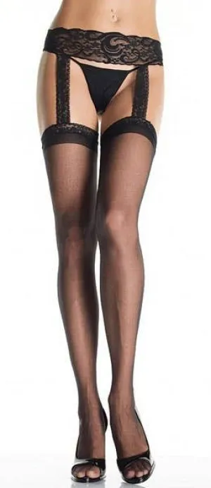 Sheer Plus Size Thigh Highs with Garters in Black