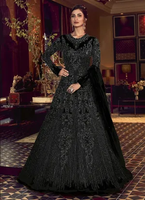 Superb Black Heavy Embroidered Net Anarkali Suit