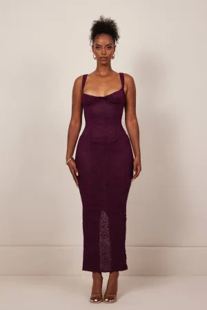 The Cinched Lace Corset Maxi Set - Plum