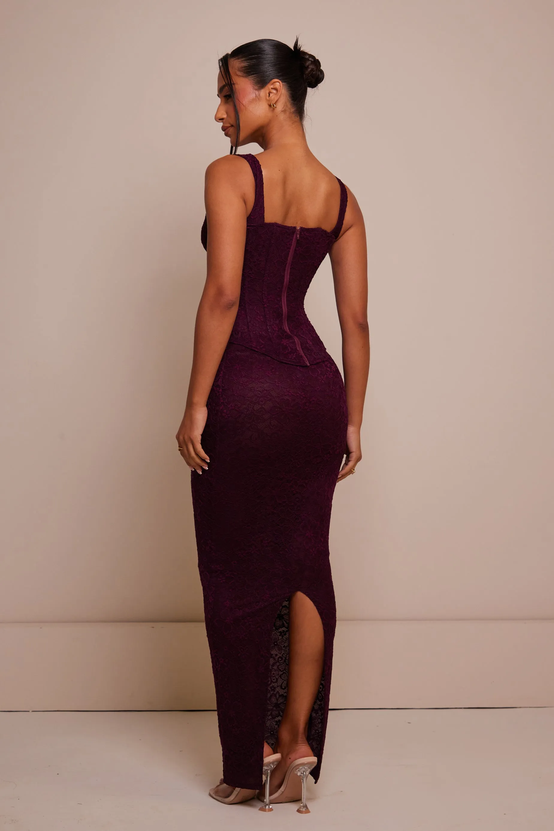 The Cinched Lace Corset Maxi Set - Plum