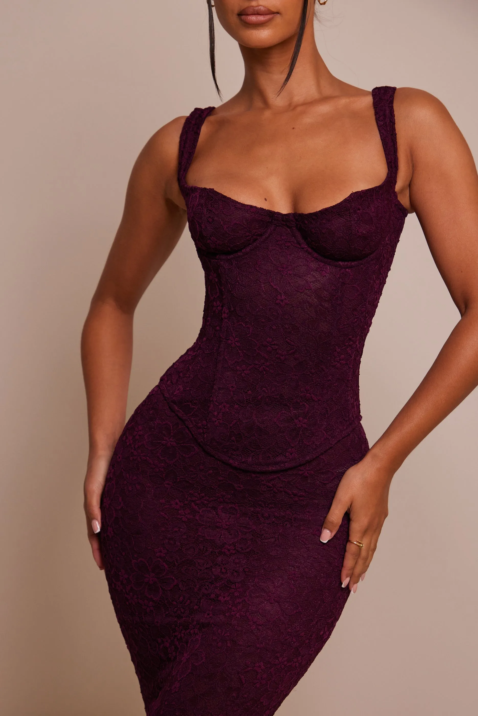 The Cinched Lace Corset Maxi Set - Plum